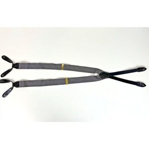 COLE HAAN Silk Suspenders Black & Gray Striped Button Attach